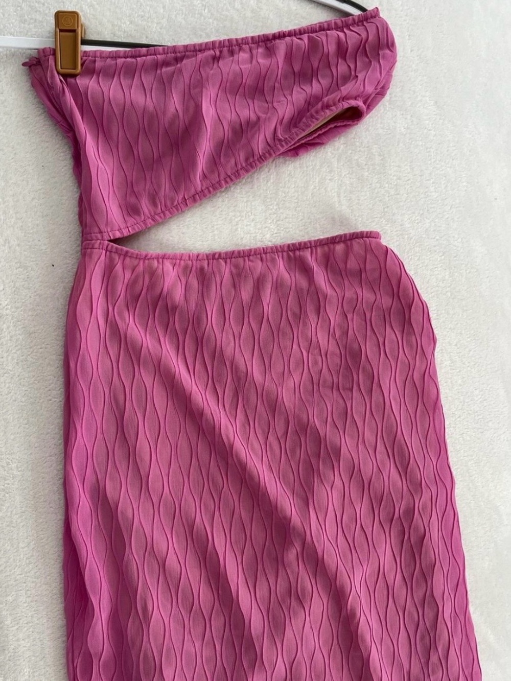 Meshki Hot Pink One-Shoulder Cutout Textured Dress